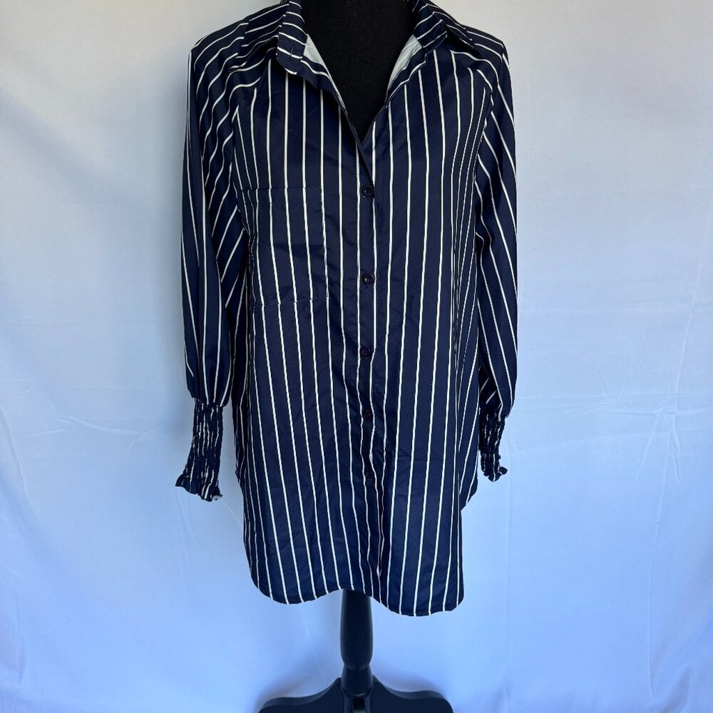Womens Oversized Striped Top Blouse Navy & White Stripe Medium - 0425